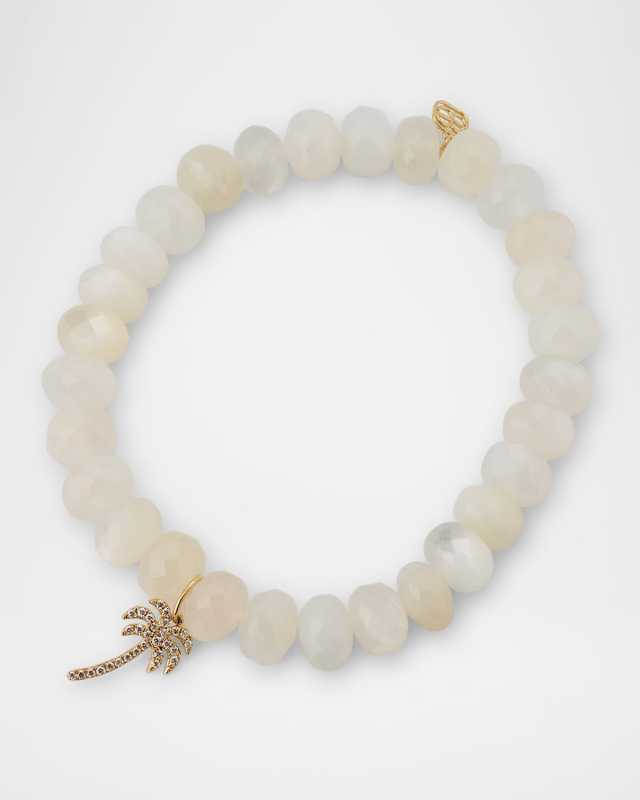 Micro Pave Palm Tree Charm on Moonstone Beaded Bracelet